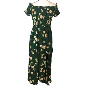 Floral elastic waist romper maxi dress M/L